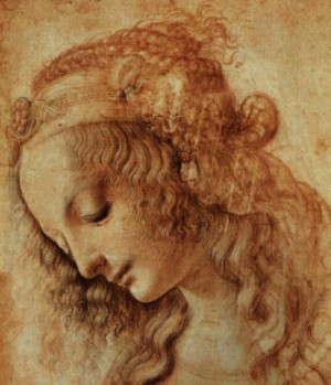 Oil woman Painting - Drawing of a Woman's Head, Galleria degli Uffizi, Florence by Da Vinci,Leonardo