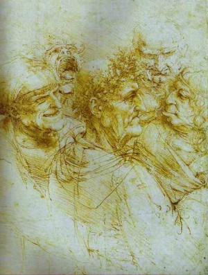 Oil da vinci,leonardo Painting - Five Grotesque Heads. c.1490 by Da Vinci,Leonardo