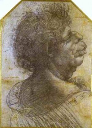 Oil da vinci,leonardo Painting - Grotesque Portrait Study of Man. c. 1500-1505 by Da Vinci,Leonardo