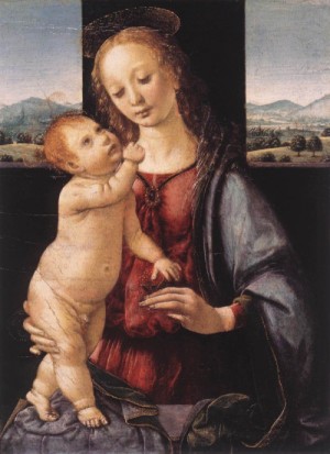 Oil da vinci,leonardo Painting - Madonna and Child with a Pomegranate    1472-76 by Da Vinci,Leonardo