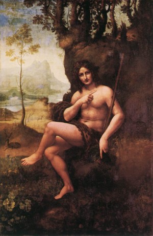 Oil the Painting - St John in the Wilderness (Bacchus)    1510-15 by Da Vinci,Leonardo