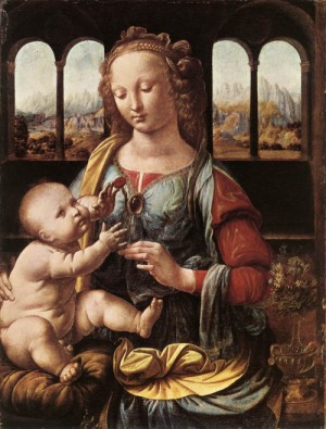 Oil the Painting - The Madonna of the Carnation   1478-80 by Da Vinci,Leonardo