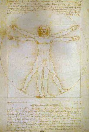 Oil the Painting - The Proportions of the Human Figure (Vitruvian Man). 1490 by Da Vinci,Leonardo