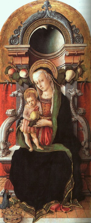 Oil crivelli, carlo Painting - Madonna and Child Enthroned with a Donor   1470 by Crivelli, Carlo