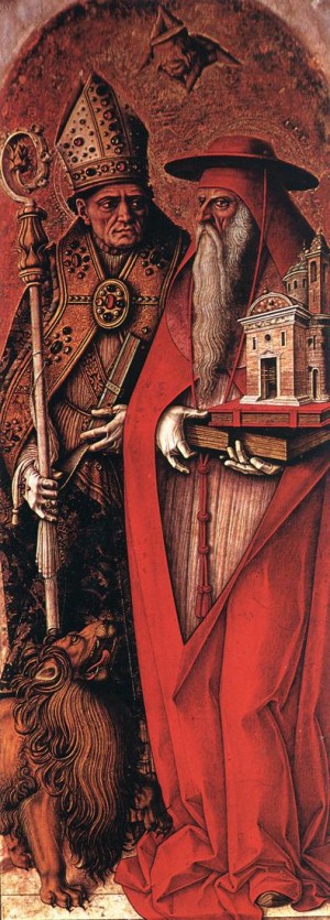 Oil crivelli, carlo Painting - St Jerome and St Augustine   c. 1490 by Crivelli, Carlo