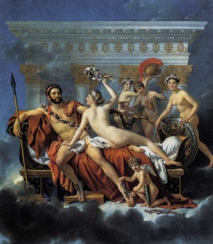 Oil david,jacques-louis Painting - Mars Disarmed by Venus and the Three Graces 1824 by David,Jacques-Louis