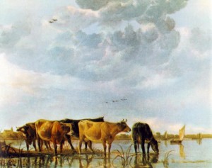 Oil water Painting - Cows in the Water by Cuyp, Aelbert
