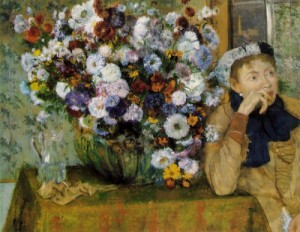 Oil woman Painting - A Woman Seated beside a Vase of Flowers  1865 by Degas,Edgar