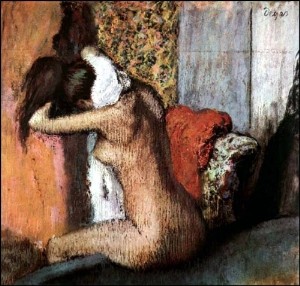 Oil woman Painting - After the Bath Woman Drying er Nape 1895 by Degas,Edgar