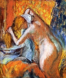 Oil woman Painting - After the Bath Woman Drying Her Hair 1903 by Degas,Edgar