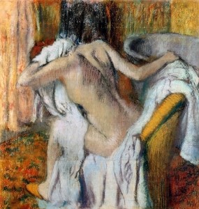 Oil woman Painting - After the Bath Woman Drying Herself 1890-95 by Degas,Edgar