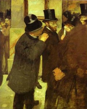 Oil the Painting - At the Stock Exchange. c.1878-1879 by Degas,Edgar