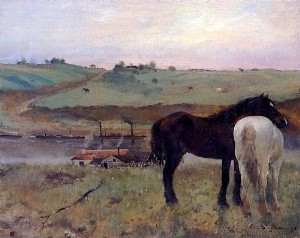 Oil degas,edgar Painting - Horses in a Meadow 1871 by Degas,Edgar