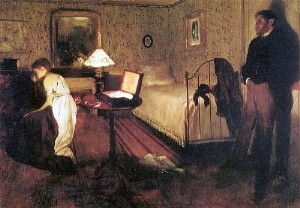 Oil degas,edgar Painting - Interi or aka The Rape 1868 by Degas,Edgar