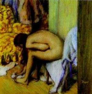 Oil Nude Painting - Nude Wiping Her Foot. ca. 1885-1886 by Degas,Edgar
