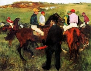 Oil degas,edgar Painting - Racehorses at Longchamp 1873-75 by Degas,Edgar