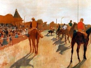 Oil degas,edgar Painting - Racehorses before the Stands 1866-68 by Degas,Edgar