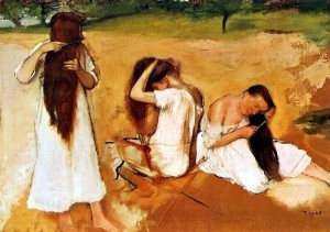 Oil degas,edgar Painting - Three Women Combing Their Hair 1875-76 by Degas,Edgar