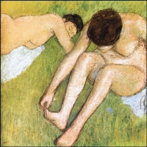 Oil degas,edgar Painting - Two Bathers on the Grass 1890-95 by Degas,Edgar