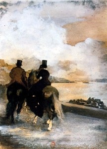 Oil degas,edgar Painting - Two Riders by a Lake 1861 by Degas,Edgar