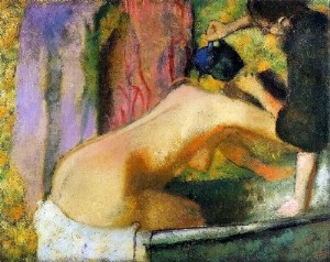 Oil woman Painting - Woman at Her Bath 1893-98 by Degas,Edgar