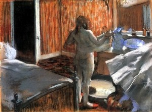 Oil woman Painting - Woman at Her Toilette 1876-77 by Degas,Edgar
