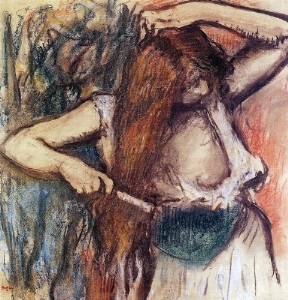 Oil woman Painting - Woman Combing Her Hair 1894 by Degas,Edgar