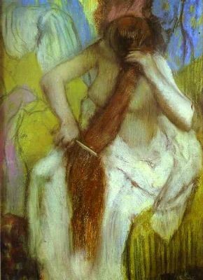 Oil woman Painting - Woman Combing Her Hair. c.1897 by Degas,Edgar