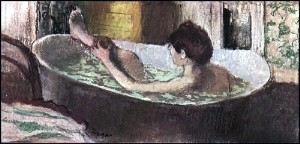 Oil woman Painting - Woman in Her Bath Washing Her Leg 1883-84 by Degas,Edgar