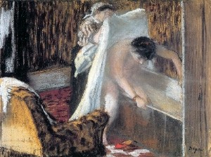 Oil woman Painting - Woman Leaving Her Bath 1876-77 by Degas,Edgar