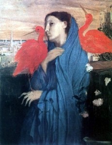 Oil woman Painting - Woman on a Terrace aka Young Woman and Ibis 1857 by Degas,Edgar