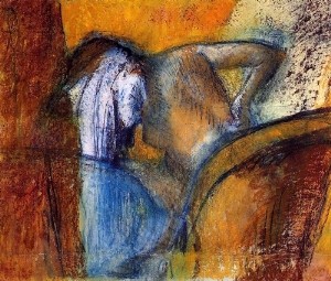 Oil woman Painting - Woman See from Behind_Drying Her Hair 1905-10 by Degas,Edgar