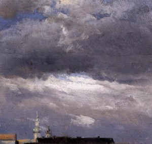 Oil dahl, johan christian Painting - Cloud Study, Thunder Clouds over the Palace Tower at Dresden    c. 1825 by Dahl, Johan Christian