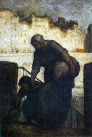 Oil daumier, honore Painting - Laundress on the Quai d'Anjou (Laveuse au Quai d'Anjou)  c.1860 by Daumier, Honore