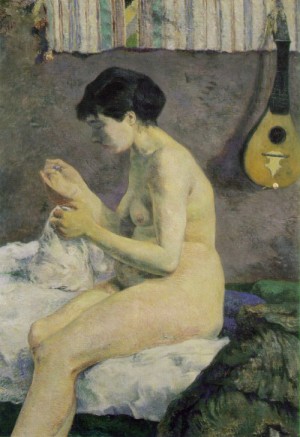 Oil gauguin,paul Painting - Nude Study, or Suzanne Sewing  1880 by Gauguin,Paul