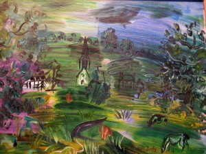 Oil dufy,rauol Painting - Paysage avec maisons et betail by Dufy,Rauol