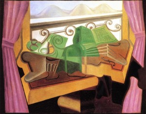 Oil gris juan Painting - Open Window with Hills by Gris Juan