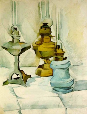 Oil gris juan Painting - Three Lamps by Gris Juan