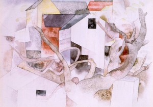 Oil demuth, charles Painting - Trees and Barns,Bermuda, 1917 by Demuth, Charles