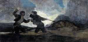 Oil goya francisco Painting - Duel with Cudgels  1820-23 by Goya Francisco