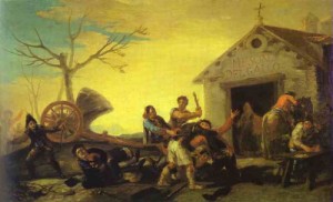 Oil goya francisco Painting - Fight at the Cock Inn. 1777 by Goya Francisco