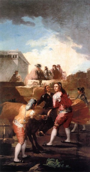 Oil goya francisco Painting - Fight with a Young Bull   c. 1780 by Goya Francisco