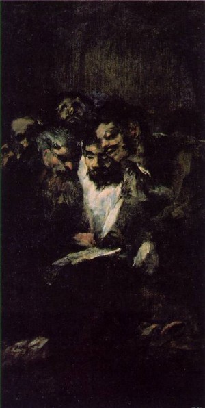 Oil goya francisco Painting - Men Reading  c.1819-1823 by Goya Francisco