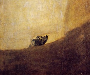 Oil goya francisco Painting - The Dog(Detail)  1820-1823 by Goya Francisco