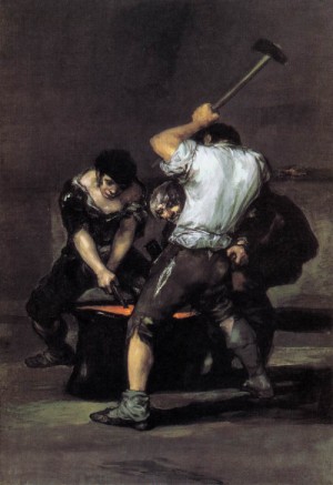 Oil goya francisco Painting - The Forge   c. 1819 by Goya Francisco