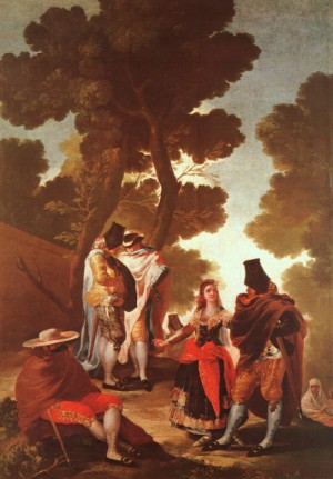 Oil goya francisco Painting - The Maja and the Masked Men, 1777 by Goya Francisco