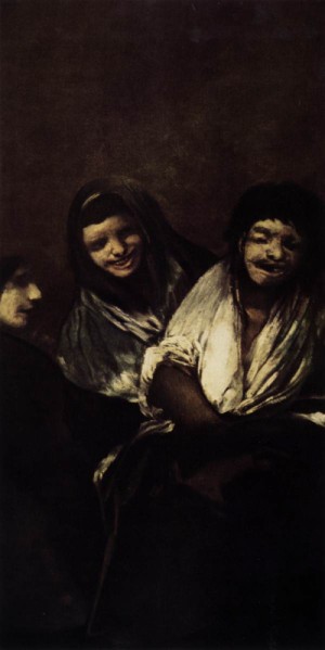Oil goya francisco Painting - Two Women and a Man  1820-21 by Goya Francisco