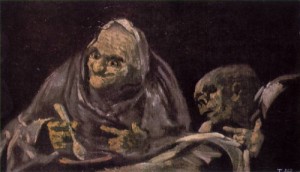 Oil goya francisco Painting - Two Women Eating  1821-23 by Goya Francisco