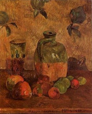 Oil gauguin,paul Painting - Apples Jug Iridescent Glass by Gauguin,Paul