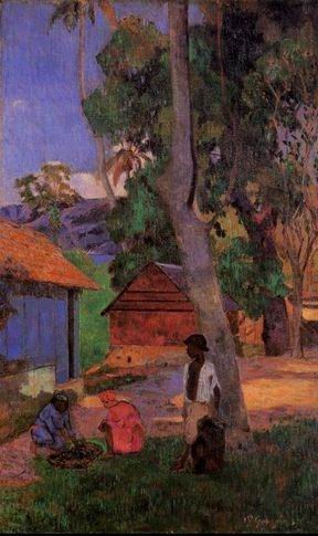Oil gauguin,paul Painting - Around The Huts by Gauguin,Paul